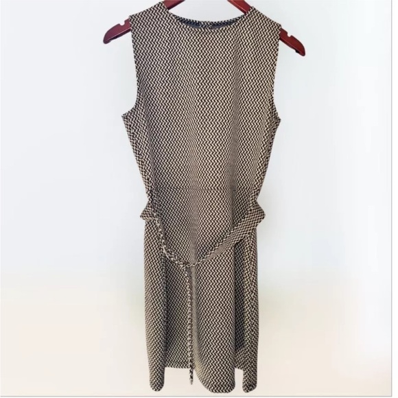 🌺SOLD🌺 Reformation Suze Knit Sleeveless Mini Dress Belt Tan Black Size Medium - Picture 3 of 9